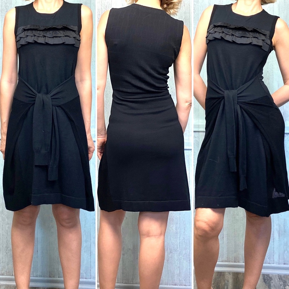 Sonia Rykiel Black midi/mini dress knitted sz. S  sleeveless mesh light belted